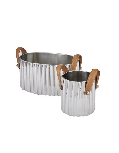 Hill Interiors Silver Fluted Leather Handled Single Champagne Cooler 22568