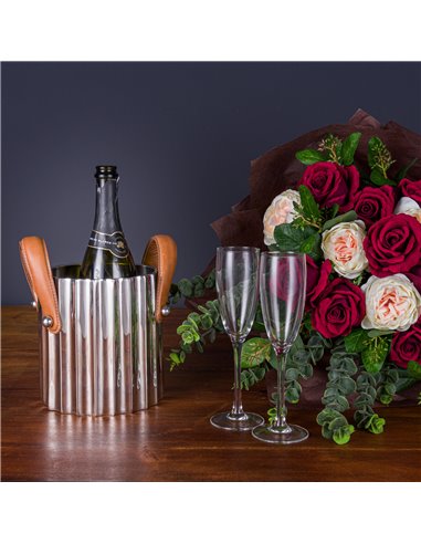 Hill Interiors Silver Fluted Leather Handled Single Champagne Cooler 22568