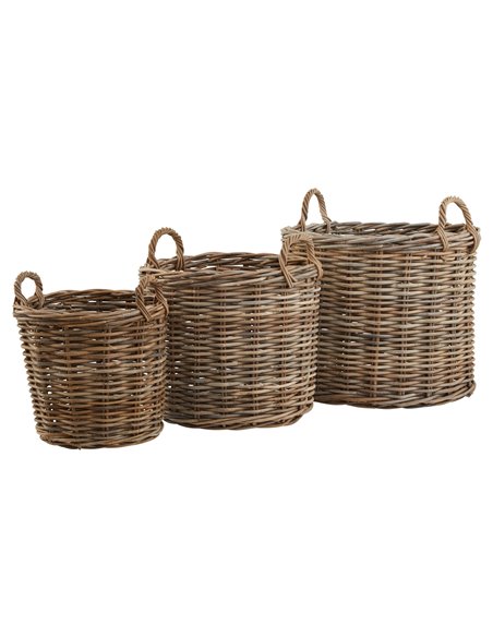 Hill Interiors Set of 3 Kubu Rattan Round Storage Baskets 22928 - pic 114339 | FastDaddyshop