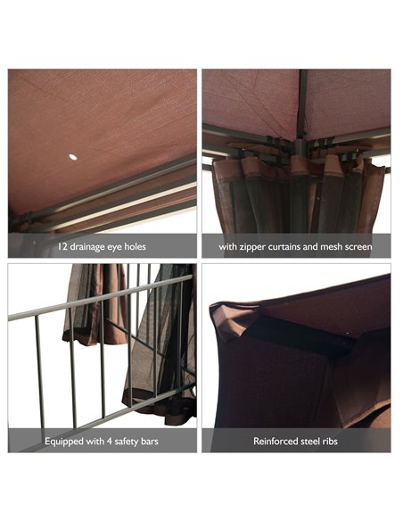 Outsunny Hexagon Gazebo Patio Canopy Party Tent Outdoor Garden Shelter w/ 2 Tier Roof & Side Panel - Brown - pic 11436 | FastDaddyshop