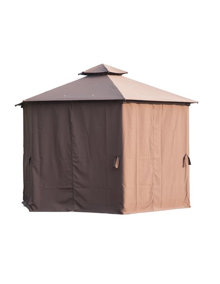 Outsunny Hexagon Gazebo Patio Canopy Party Tent Outdoor Garden Shelter w/ 2 Tier Roof & Side Panel - Brown - pic 11437 | FastDaddyshop
