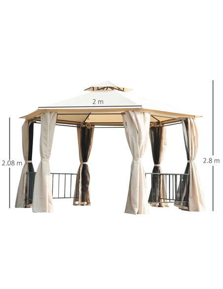 Outsunny Hexagon Gazebo Patio Canopy Party Tent Outdoor Garden Shelter w/ 2 Tier Roof & Side Panel - Beige - pic 11442 | FastDaddyshop