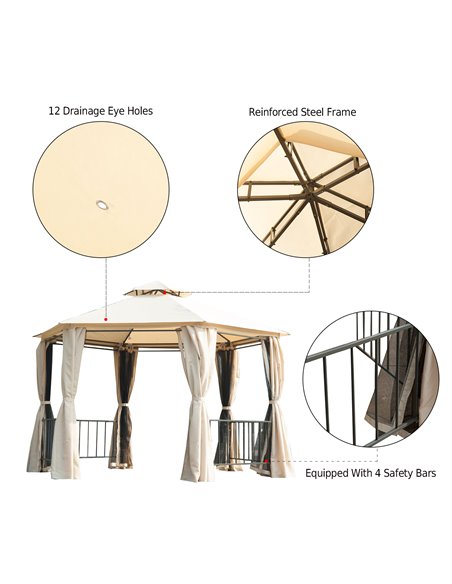 Outsunny Hexagon Gazebo Patio Canopy Party Tent Outdoor Garden Shelter w/ 2 Tier Roof & Side Panel - Beige - pic 11444 | FastDaddyshop