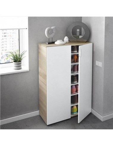 Alvaro White And Oak Effect 30 Pairs Shoe Cupboard Cabinet, 3229