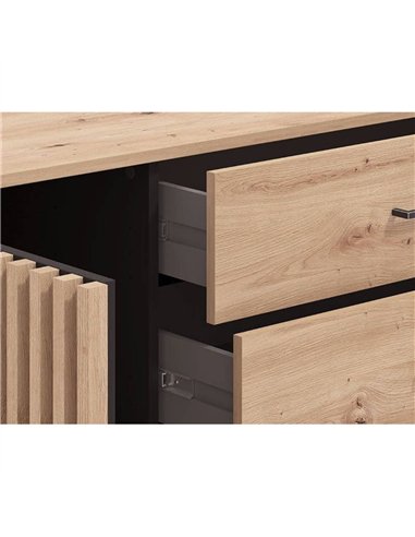 Asmara Oak Effect And Black 4 Drawer Sideboard, 3421