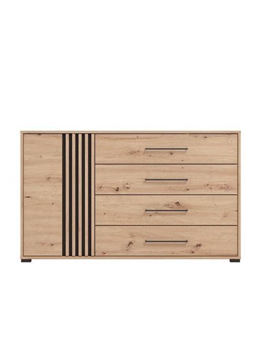 Asmara Oak Effect And Black 4 Drawer Sideboard, 3421