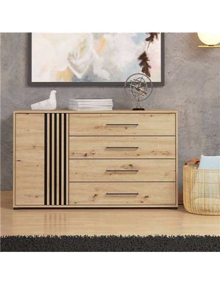 Asmara Oak Effect And Black 4 Drawer Sideboard, 3421 - pic 114469 | FastDaddyshop