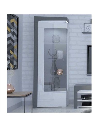 Athens Grey And White Gloss LEFT Display Cabinet with LED Lights, 3164