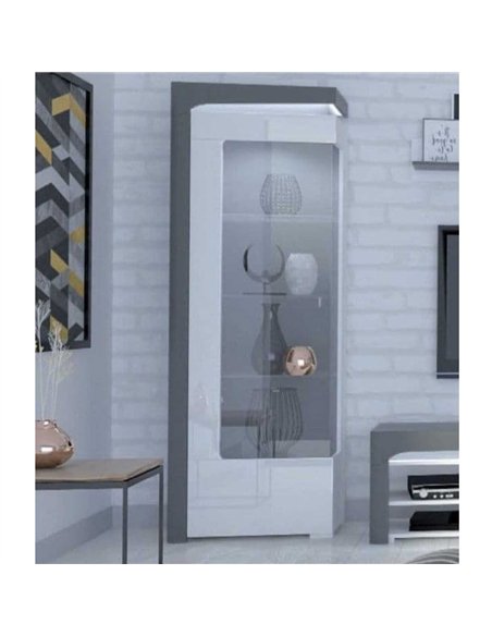 Athens Grey And White Gloss LEFT Display Cabinet with LED Lights, 3164 - pic 114477 | FastDaddyshop