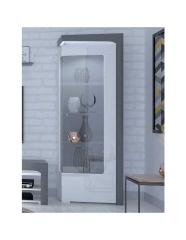 Athens Grey And White Gloss RIGHT Display Cabinet with LED Lights, 3165