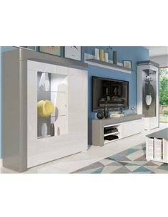 Athens Grey And White Gloss Low Wide Display Cabinet with LED Lights, 3166 2