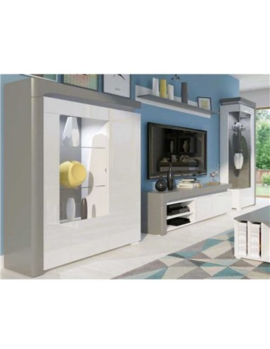 Athens Grey And White Gloss Low Wide Display Cabinet with LED Lights, 3166