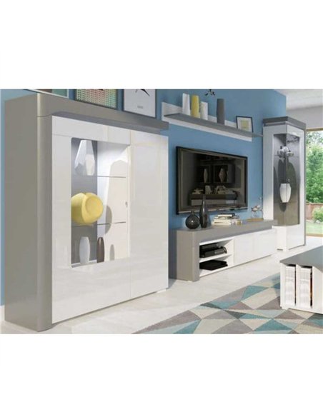 Athens Grey And White Gloss Low Wide Display Cabinet with LED Lights, 3166 - pic 114486 | FastDaddyshop