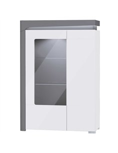 Athens Grey And White Gloss Low Wide Display Cabinet with LED Lights, 3166