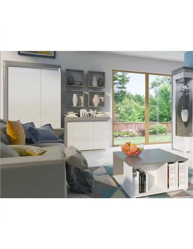Athens Grey And White Gloss 2 Door Wardrobe With LED Lights, 3167