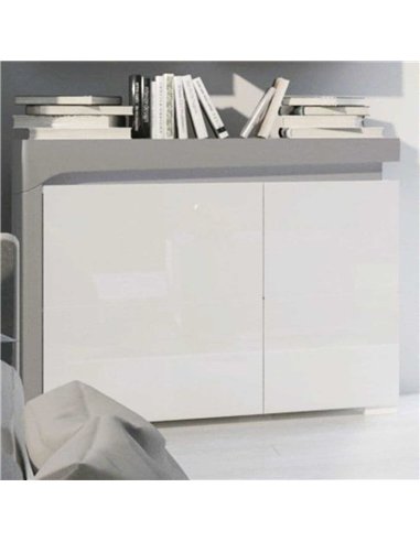 Athens Grey And White Gloss 2 Door Small Sideboard With Lights, 3169
