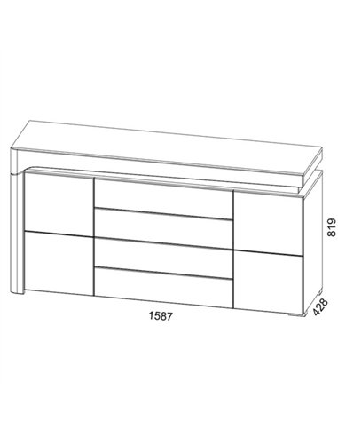 Athens Grey And White Gloss 2 Door & 4 Drawer Sideboard With Lights, 3170