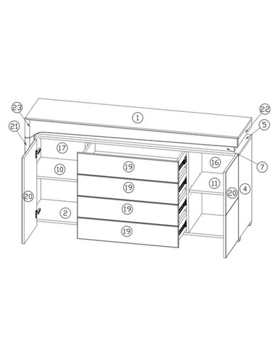 Athens Grey And White Gloss 2 Door & 4 Drawer Sideboard With Lights, 3170