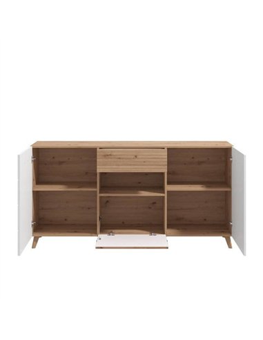 Bretanova Slatted Artisan Oak Effect And White Gloss Sideboard, 3426