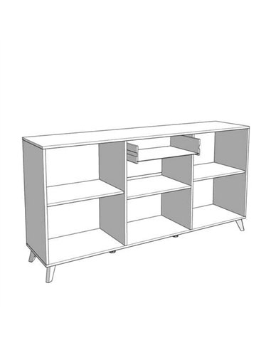 Bretanova Slatted Artisan Oak Effect And White Gloss Sideboard, 3426