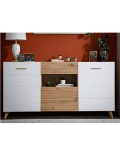 Bretanova Slatted Artisan Oak Effect And White Gloss Sideboard, 3426 2