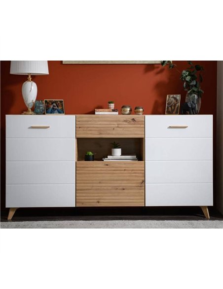 Bretanova Slatted Artisan Oak Effect And White Gloss Sideboard, 3426 - pic 114564 | FastDaddyshop