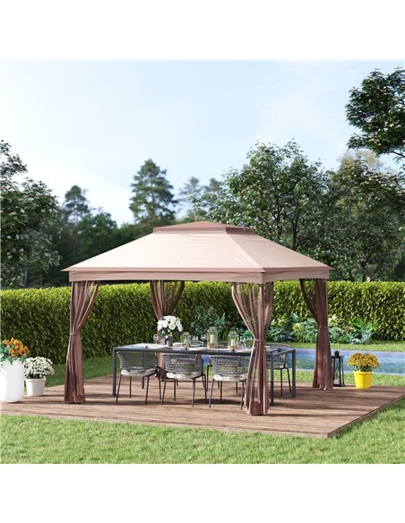 Outsunny 3 X 3(m) Meters Metal Gazebo Party Canopy Garden Pop Up Tent Outdoor Sun Shelter w/ Net Curtain Zipper Door - Khaki - pic 11457 | FastDaddyshop