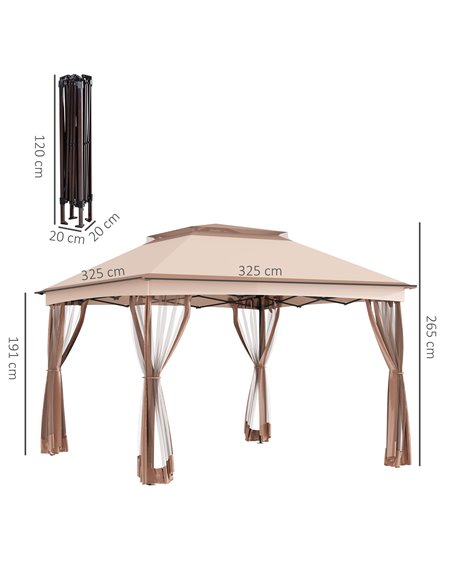 Outsunny 3 X 3(m) Meters Metal Gazebo Party Canopy Garden Pop Up Tent Outdoor Sun Shelter w/ Net Curtain Zipper Door - Khaki - pic 11458 | FastDaddyshop