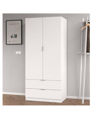 Cairo Artic White Compact 2 Door 2 Drawer Space-Saving Wardrobe, 3201
