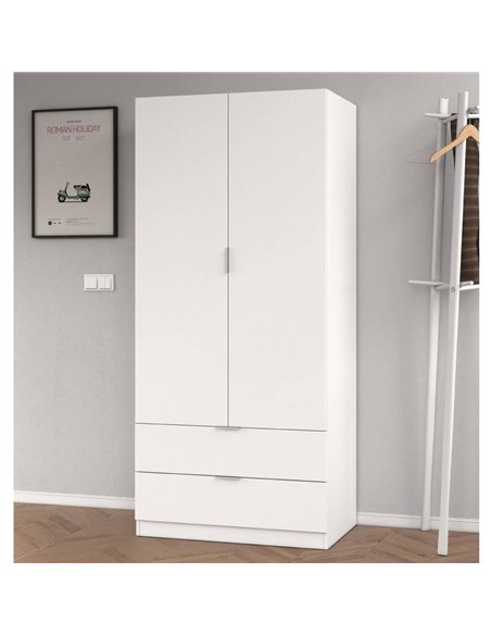 Cairo Artic White Compact 2 Door 2 Drawer Space-Saving Wardrobe, 3201 - pic 114580 | FastDaddyshop
