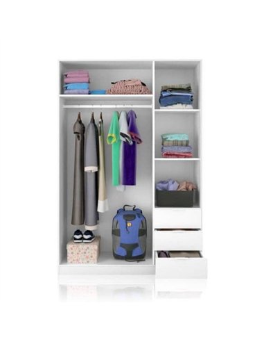 Cairo Artic White Compact 3 Door 3 Drawer Space-Saving Wardrobe, 3202