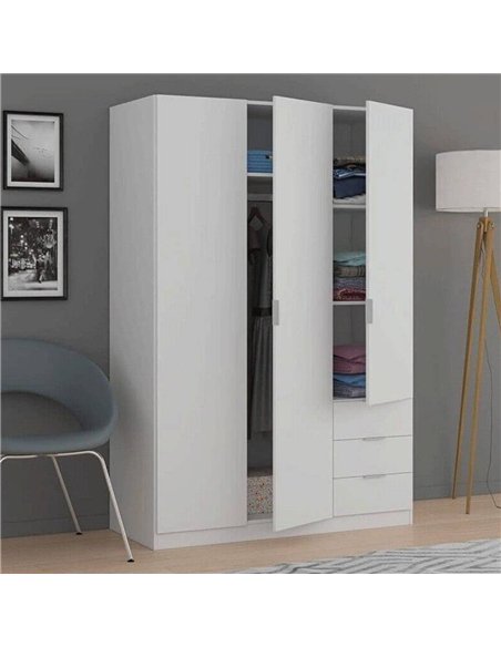 Cairo Artic White Compact 3 Door 3 Drawer Space-Saving Wardrobe, 3202 - pic 114585 | FastDaddyshop
