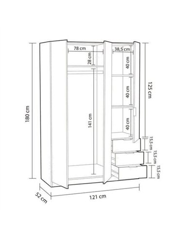 Cairo Oak Effect Compact 3 Door 3 Drawer Space-Saving Wardrobe, 3203