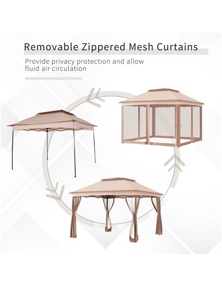 Outsunny 3 X 3(m) Meters Metal Gazebo Party Canopy Garden Pop Up Tent Outdoor Sun Shelter w/ Net Curtain Zipper Door - Khaki - pic 11459 | FastDaddyshop