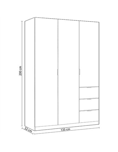 Cairo Artic White Compact 3 Door 3 Drawer Space-Saving 135cm Wardrobe, 3204