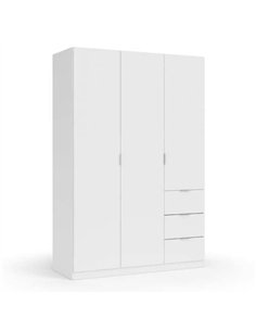Cairo Artic White Compact 3 Door 3 Drawer Space-Saving 135cm Wardrobe, 3204