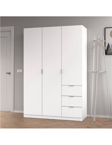 Cairo Artic White Compact 3 Door 3 Drawer Space-Saving 135cm Wardrobe, 3204