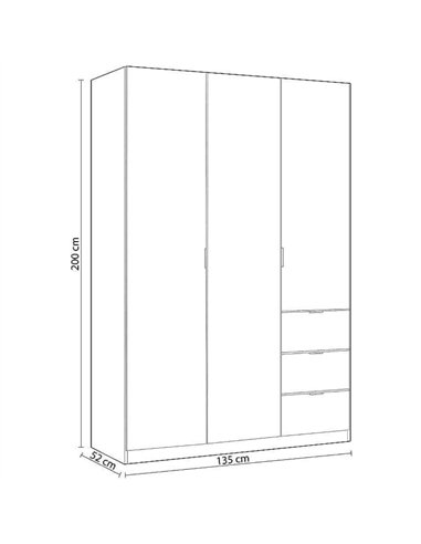 Cairo Oak Effect Compact 3 Door 3 Drawer Space-Saving 135cm Wardrobe, 3205