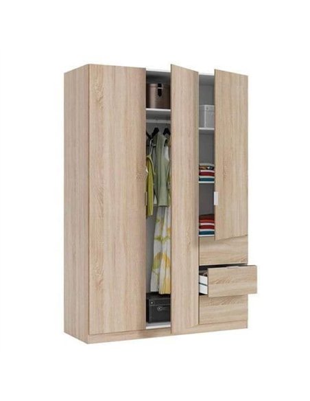 Cairo Oak Effect Compact 3 Door 3 Drawer Space-Saving 135cm Wardrobe, 3205 - pic 114597 | FastDaddyshop