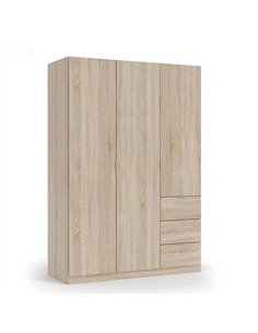 Cairo Oak Effect Compact 3 Door 3 Drawer Space-Saving 135cm Wardrobe, 3205