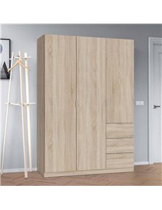 Cairo Oak Effect Compact 3 Door 3 Drawer Space-Saving 135cm Wardrobe, 3205 2