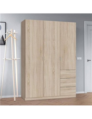 Cairo Oak Effect Compact 3 Door 3 Drawer Space-Saving 135cm Wardrobe, 3205