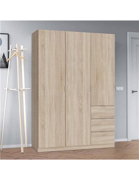 Cairo Oak Effect Compact 3 Door 3 Drawer Space-Saving 135cm Wardrobe, 3205 - pic 114599 | FastDaddyshop