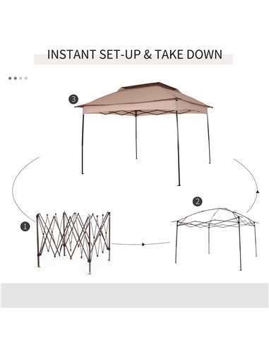 Outsunny 3 X 3(m) Meters Metal Gazebo Party Canopy Garden Pop Up Tent Outdoor Sun Shelter w/ Net Curtain Zipper Door - Khaki