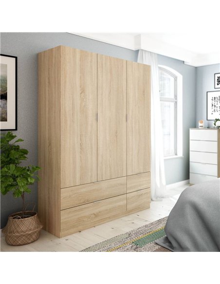 Cairo Oak Effect Compact 3 Door 4 Drawer Space-Saving 135cm Wardrobe, 3206 - pic 114601 | FastDaddyshop