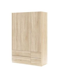 Cairo Oak Effect Compact 3 Door 4 Drawer Space-Saving 135cm Wardrobe, 3206