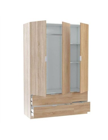 Cairo Oak Effect Compact 3 Door 4 Drawer Space-Saving 135cm Wardrobe, 3206