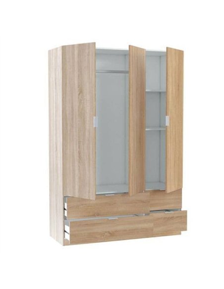Cairo Oak Effect Compact 3 Door 4 Drawer Space-Saving 135cm Wardrobe, 3206 - pic 114603 | FastDaddyshop