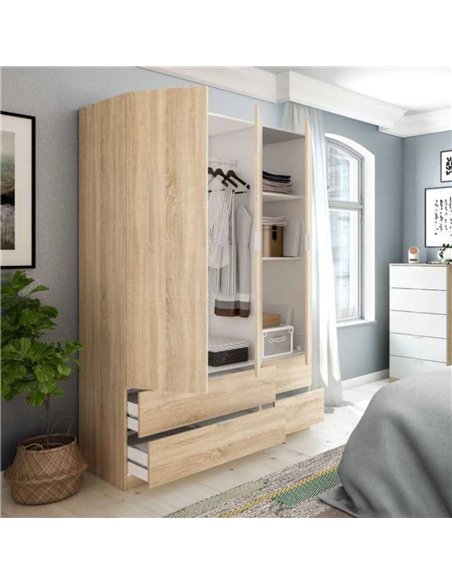 Cairo Oak Effect Compact 3 Door 4 Drawer Space-Saving 135cm Wardrobe, 3206 - pic 114604 | FastDaddyshop