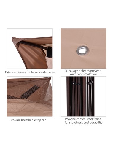 Outsunny 3 X 3(m) Meters Metal Gazebo Party Canopy Garden Pop Up Tent Outdoor Sun Shelter w/ Net Curtain Zipper Door - Khaki